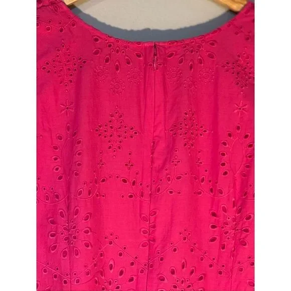 Talbots Size 16 Embroidered Eyelet Lace Tee Shirt Dress Hot Pink Spring Vacation - Picture 11 of 15